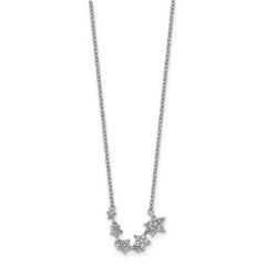 Sterling Silver Rh-Plated Graduating CZ Stars w/ 2in Ext. Necklace