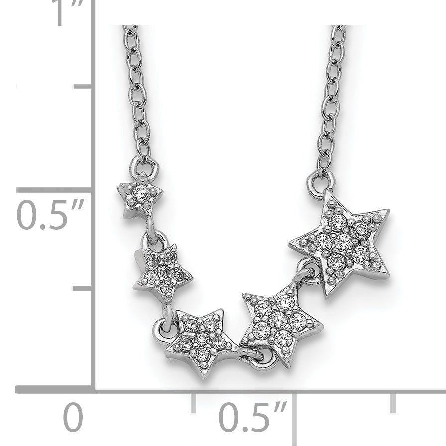 Sterling Silver Rh-Plated Graduating CZ Stars w/ 2in Ext. Necklace