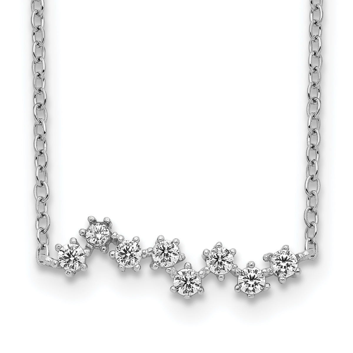 Sterling Silver Rhodium-Plated CZ Stars Pendant w/ 2in Ext. Necklace