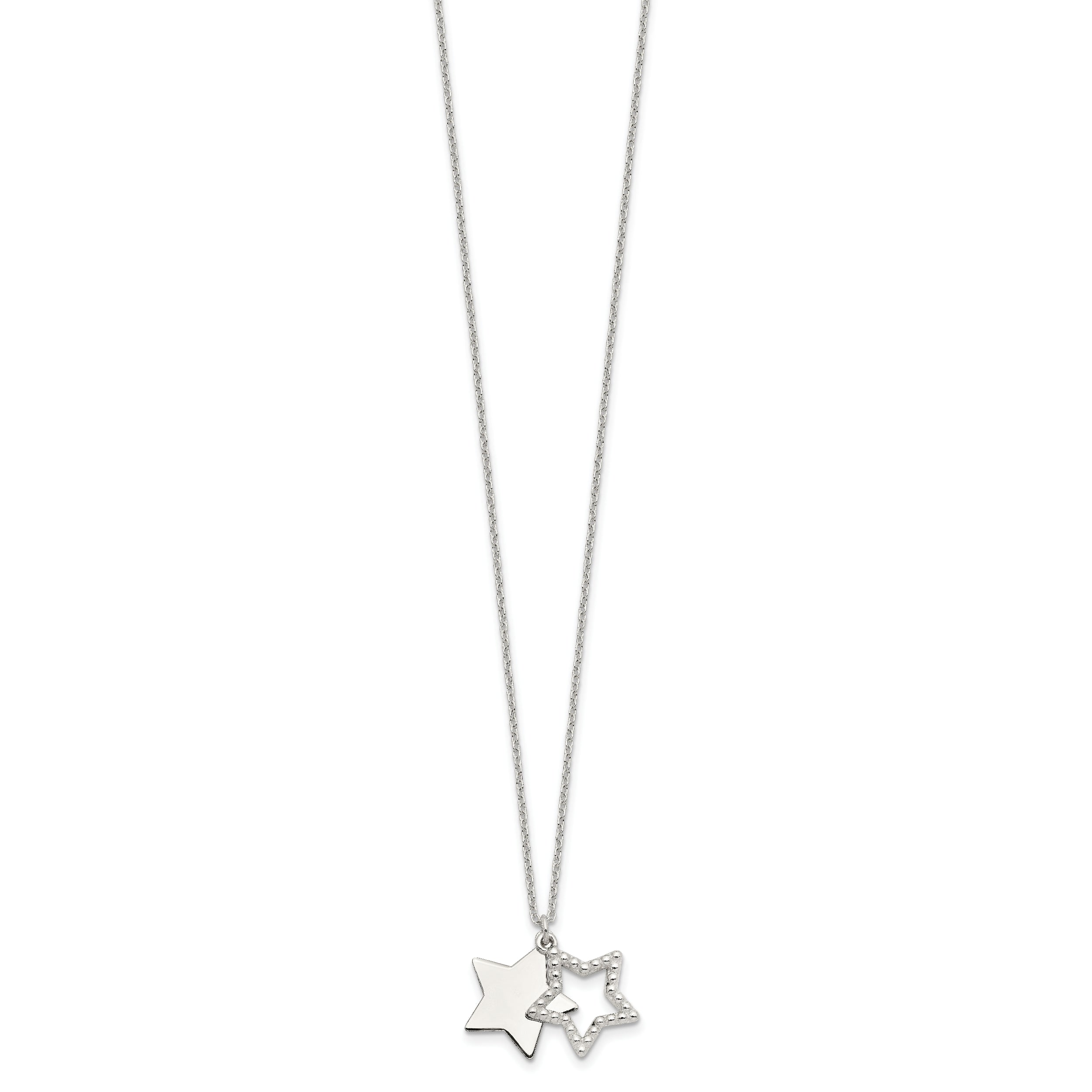 Sterling Silver Polished Beaded Cut-Out Star Pendant Necklace