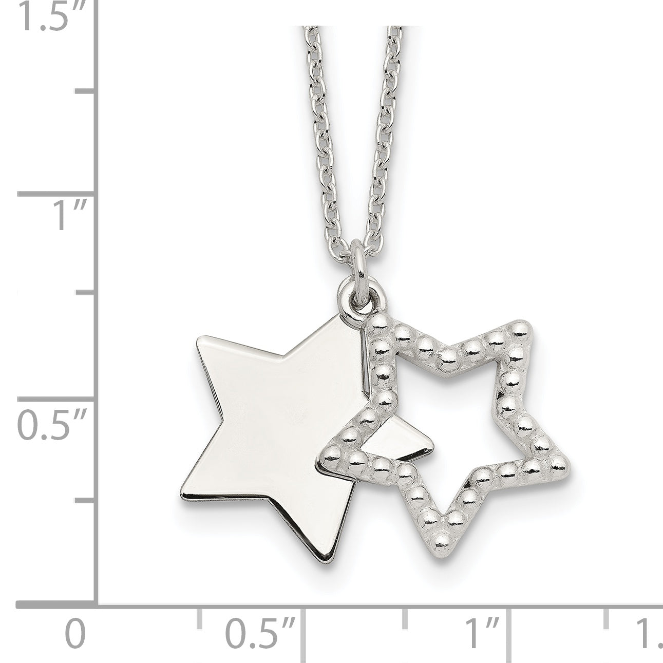 Sterling Silver Polished Beaded Cut-Out Star Pendant Necklace