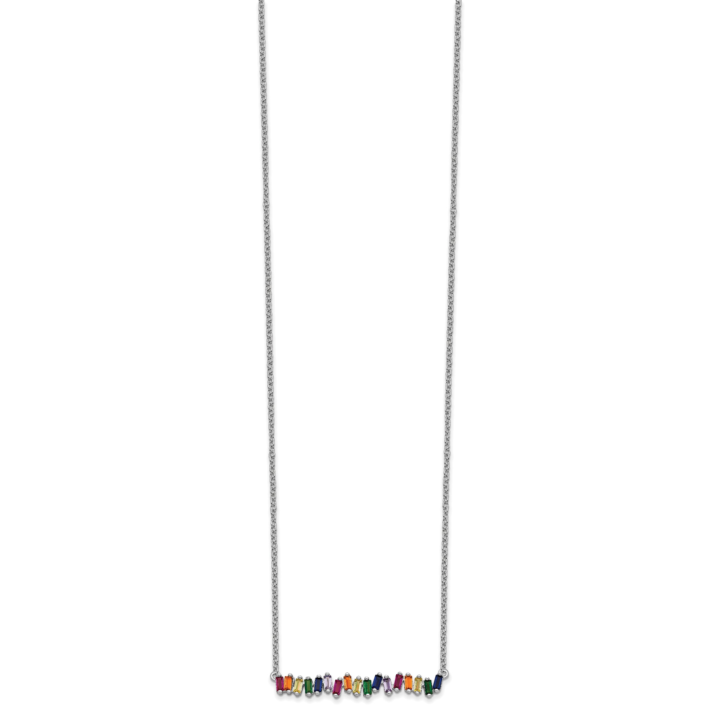 Prizma Sterling Silver Rhodium-plated 16 inch Colorful CZ Bar Necklace with 2 inch Extender