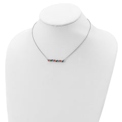 Prizma Sterling Silver Rhodium-plated 16 inch Colorful CZ Bar Necklace with 2 inch Extender