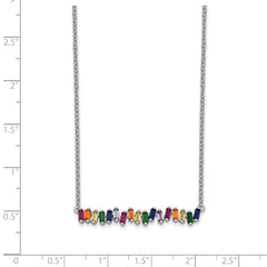 Prizma Sterling Silver Rhodium-plated 16 inch Colorful CZ Bar Necklace with 2 inch Extender