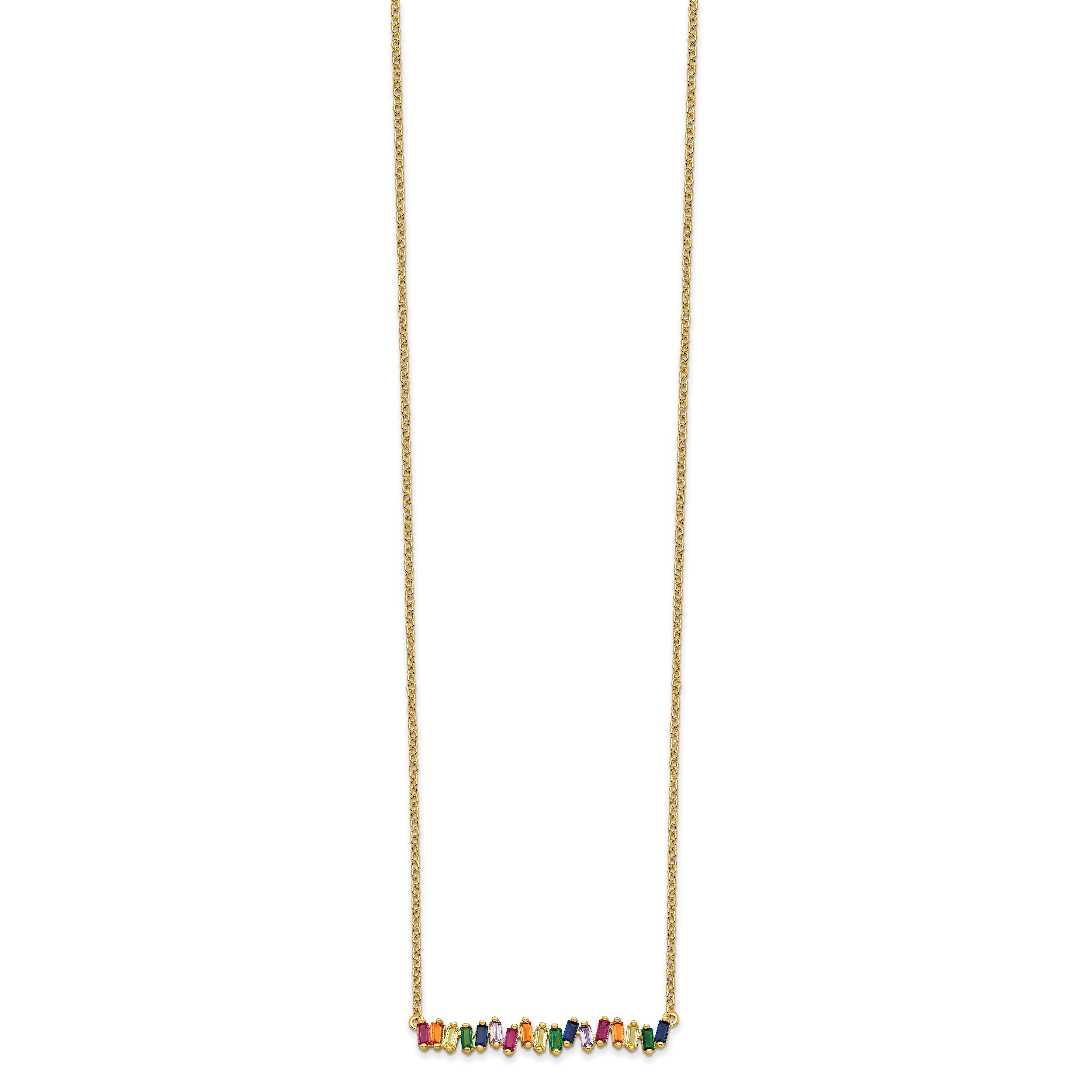 Prizma Sterling Silver Gold-tone 14K Flash Gold-plated 16 inch Colorful CZ Bar Necklace with 2 inch Extender