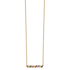 Prizma Sterling Silver Gold-tone 14K Flash Gold-plated 16 inch Colorful CZ Bar Necklace with 2 inch Extender