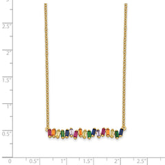 Prizma Sterling Silver Gold-tone 14K Flash Gold-plated 16 inch Colorful CZ Bar Necklace with 2 inch Extender