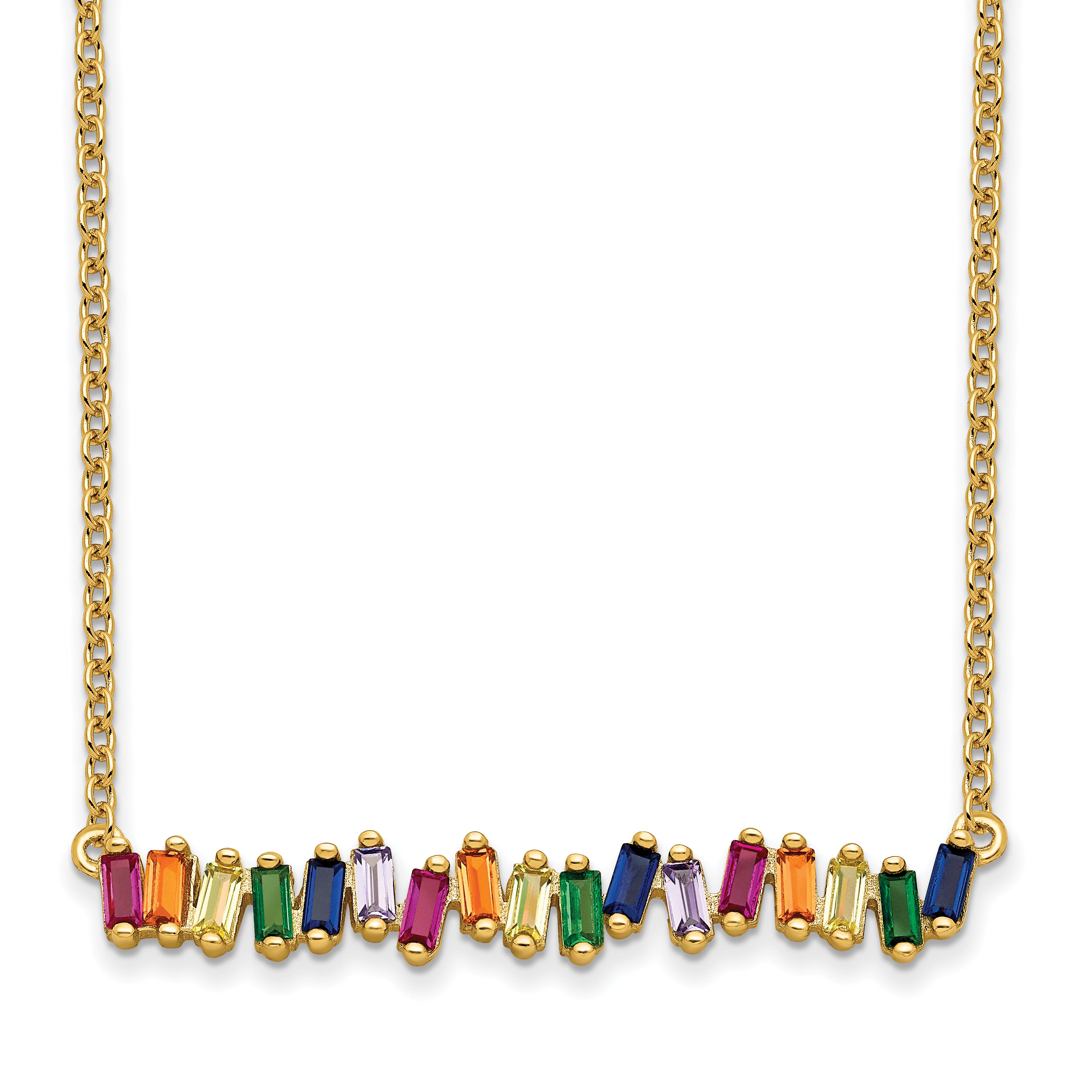 Prizma Sterling Silver Gold-tone 14K Flash Gold-plated 16 inch Colorful CZ Bar Necklace with 2 inch Extender