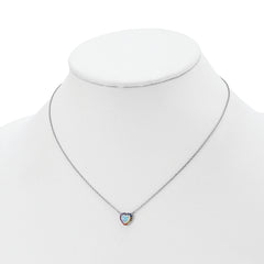 Sterling Silver Rhodium-plated 16 inch Lab Created Opal and Colorful CZ Heart Necklace with 2 inch Extender