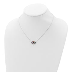 Prizma Sterling Silver Rhodium-plated 16 inch Colorful CZ Evil Eye Necklace with 2 inch Extender