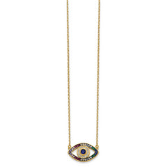 Prizma Sterling Silver Gold-tone 14K Flash Gold-plated 16 inch Colorful CZ Evil Eye Necklace with 2 inch Extender