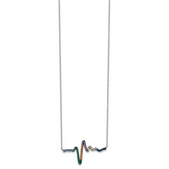 Prizma Sterling Silver Rhodium-plated 18 inch Clasp Colorful CZ Heartbeat Necklace with 1 inch Extender