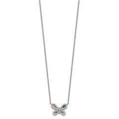 Prizma Sterling Silver Rhodium-plated 16 inch Colorful CZ Butterfly Necklace with 2 inch Extender