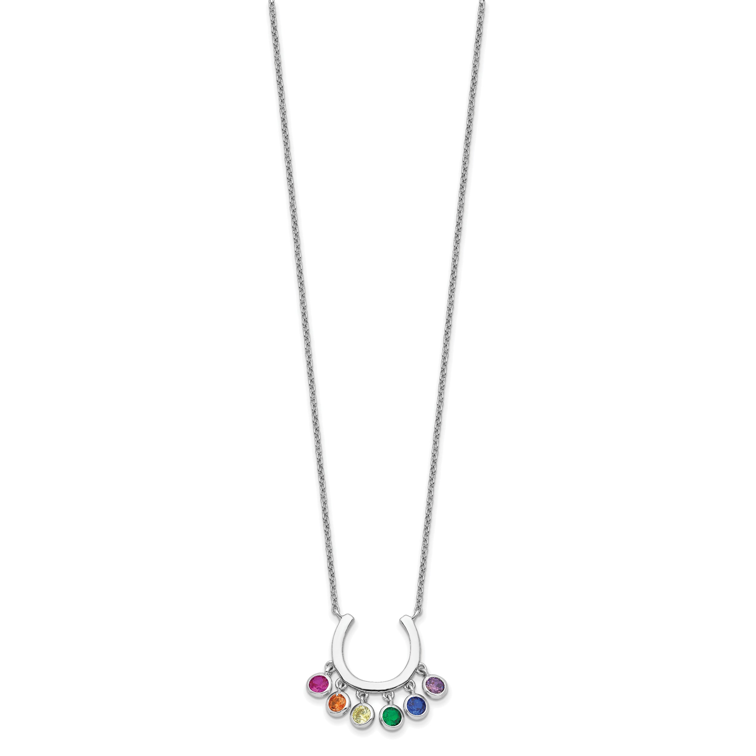 Prizma Sterling Silver Rhodium-plated 16 inch Colorful CZ Horseshoe Necklace with 2 inch Extender