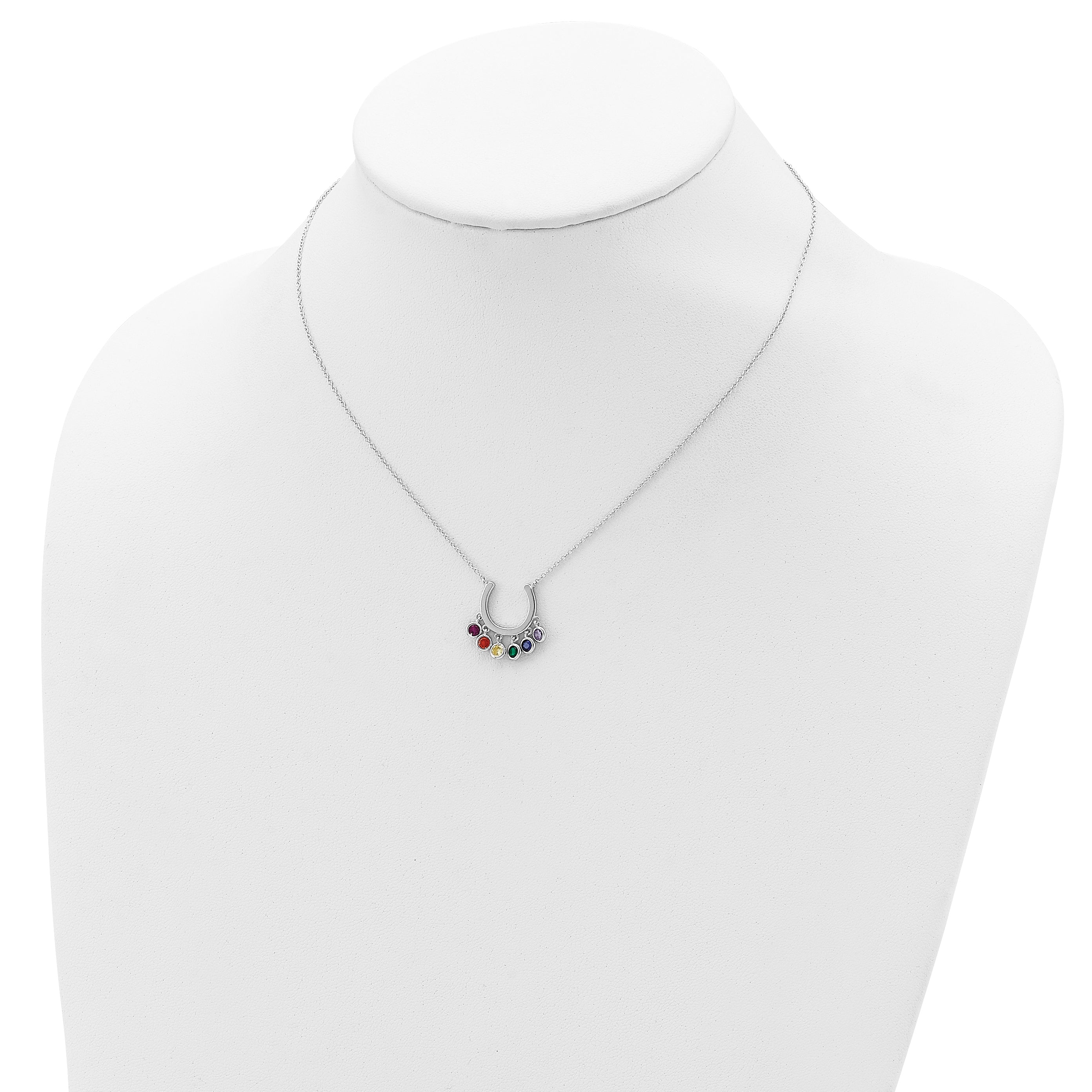 Prizma Sterling Silver Rhodium-plated 16 inch Colorful CZ Horseshoe Necklace with 2 inch Extender