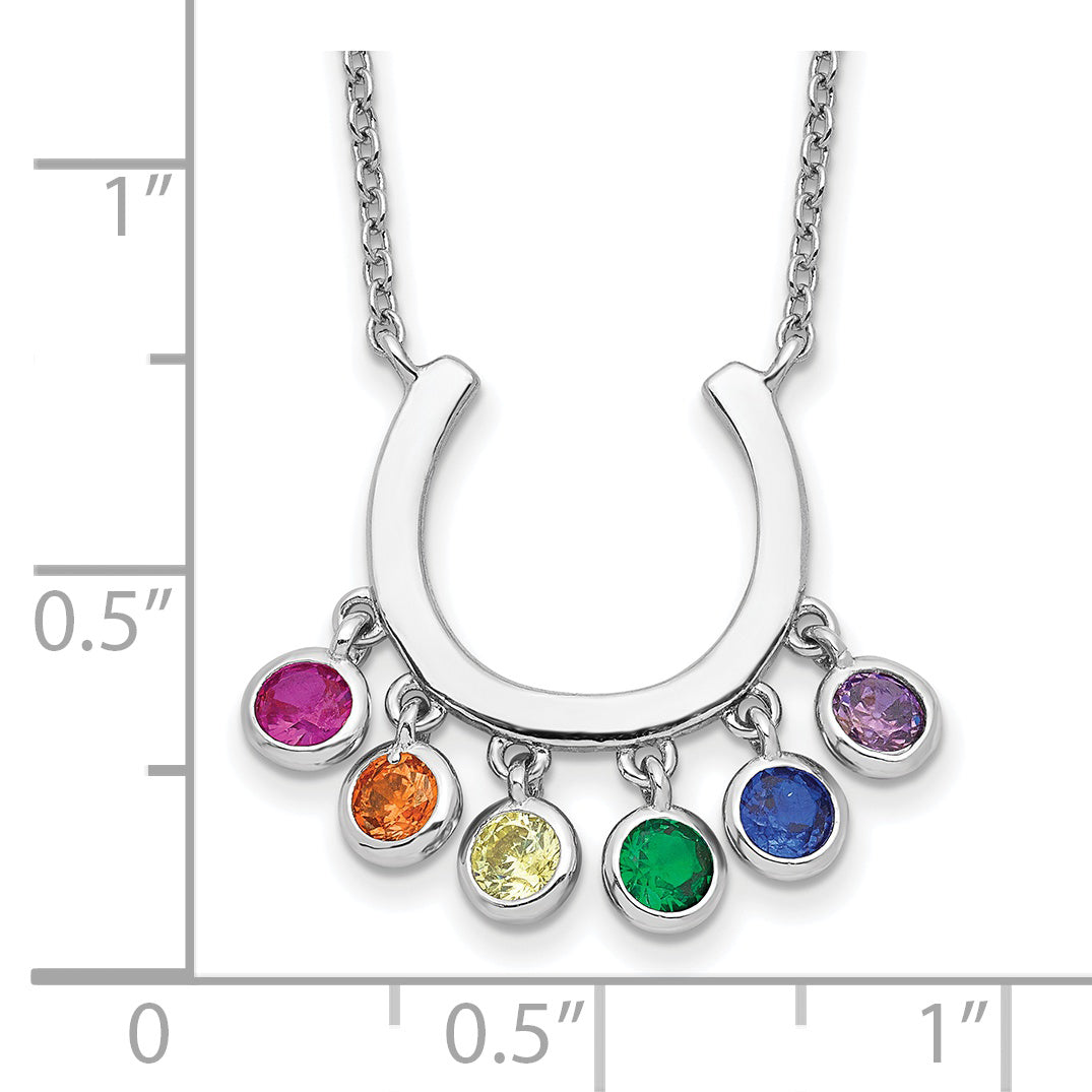 Prizma Sterling Silver Rhodium-plated 16 inch Colorful CZ Horseshoe Necklace with 2 inch Extender