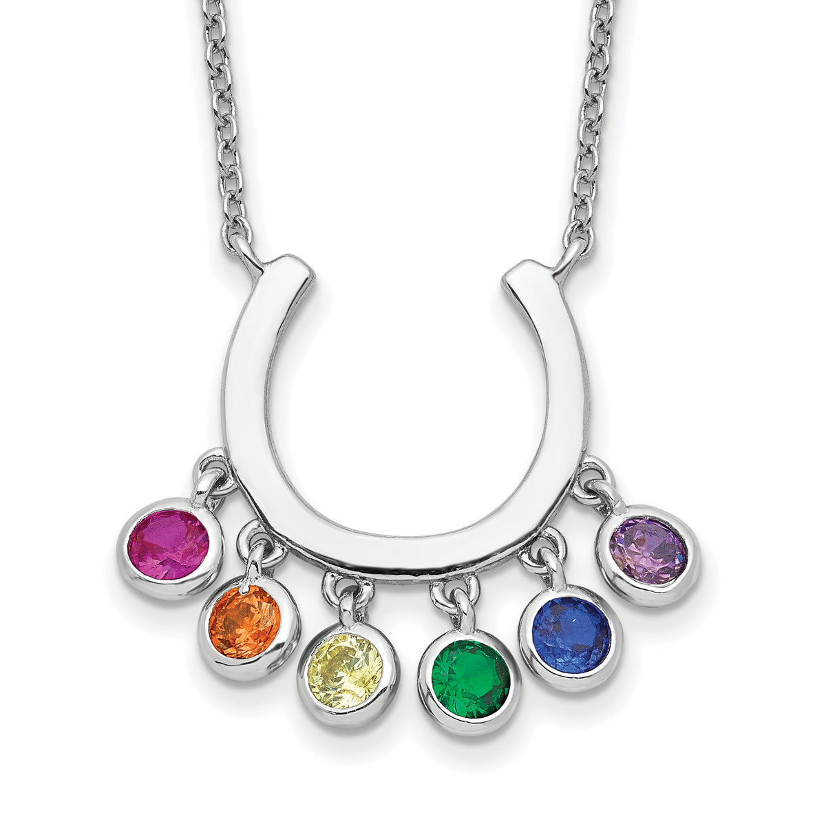 Prizma Sterling Silver Rhodium-plated 16 inch Colorful CZ Horseshoe Necklace with 2 inch Extender