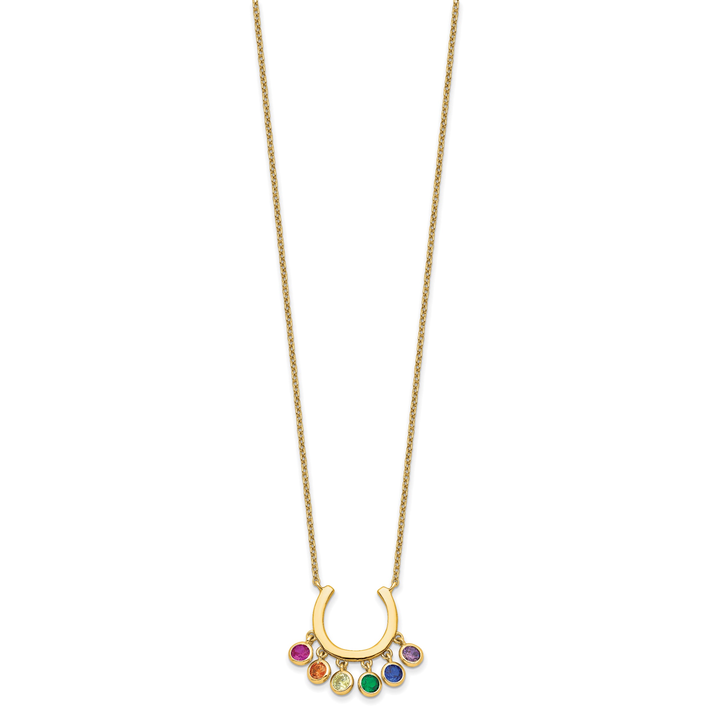 Prizma Sterling Silver Gold-tone 14K Flash Gold-plated 16 inch Colorful CZ Horseshoe Necklace with 2 inch Extender