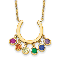 Prizma Sterling Silver Gold-tone 14K Flash Gold-plated 16 inch Colorful CZ Horseshoe Necklace with 2 inch Extender