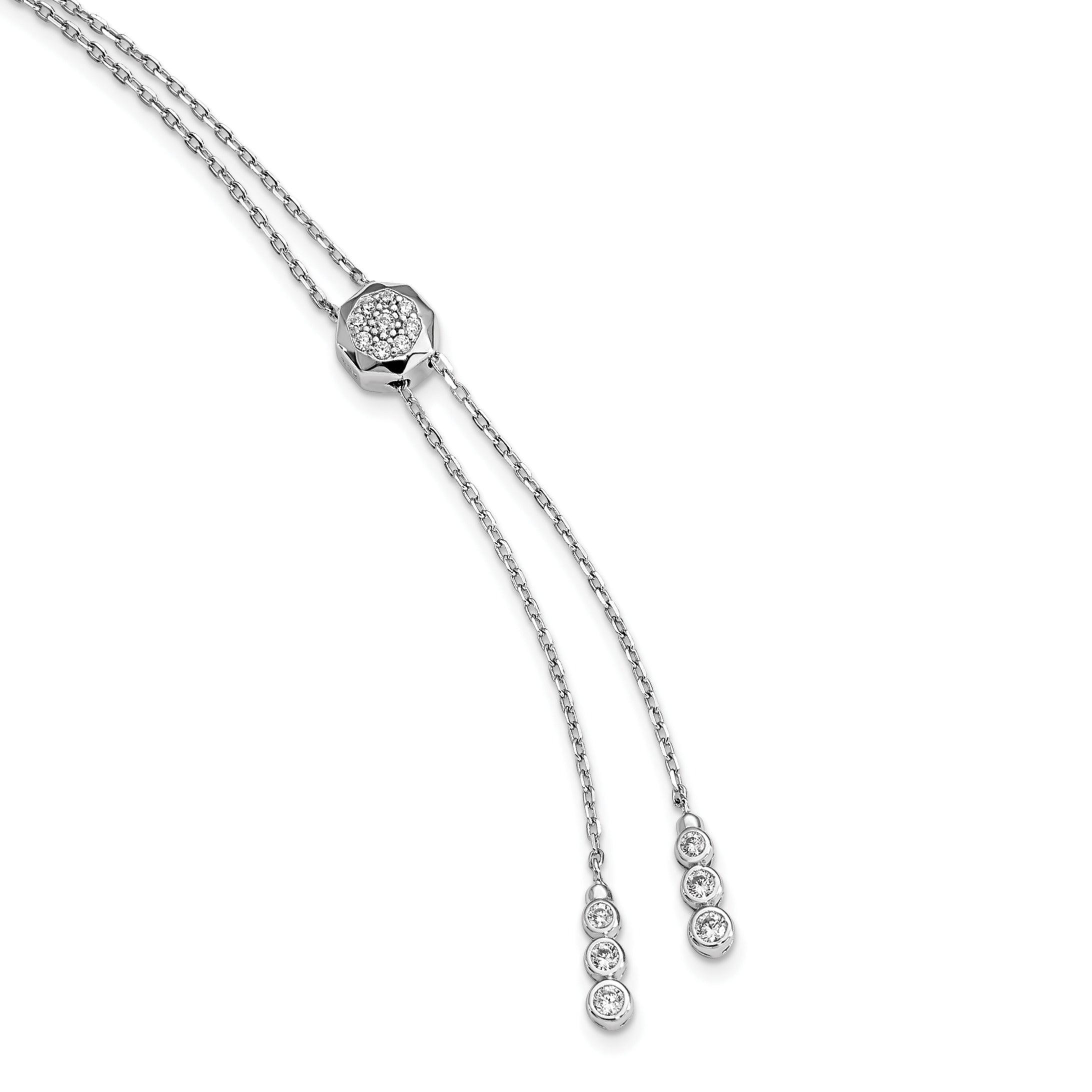 Sterling Shimmer Sterling Silver Rhodium-plated Adjustable up to 29 inches 50 Stone CZ 2 Strand Layer Y-Drop Necklace