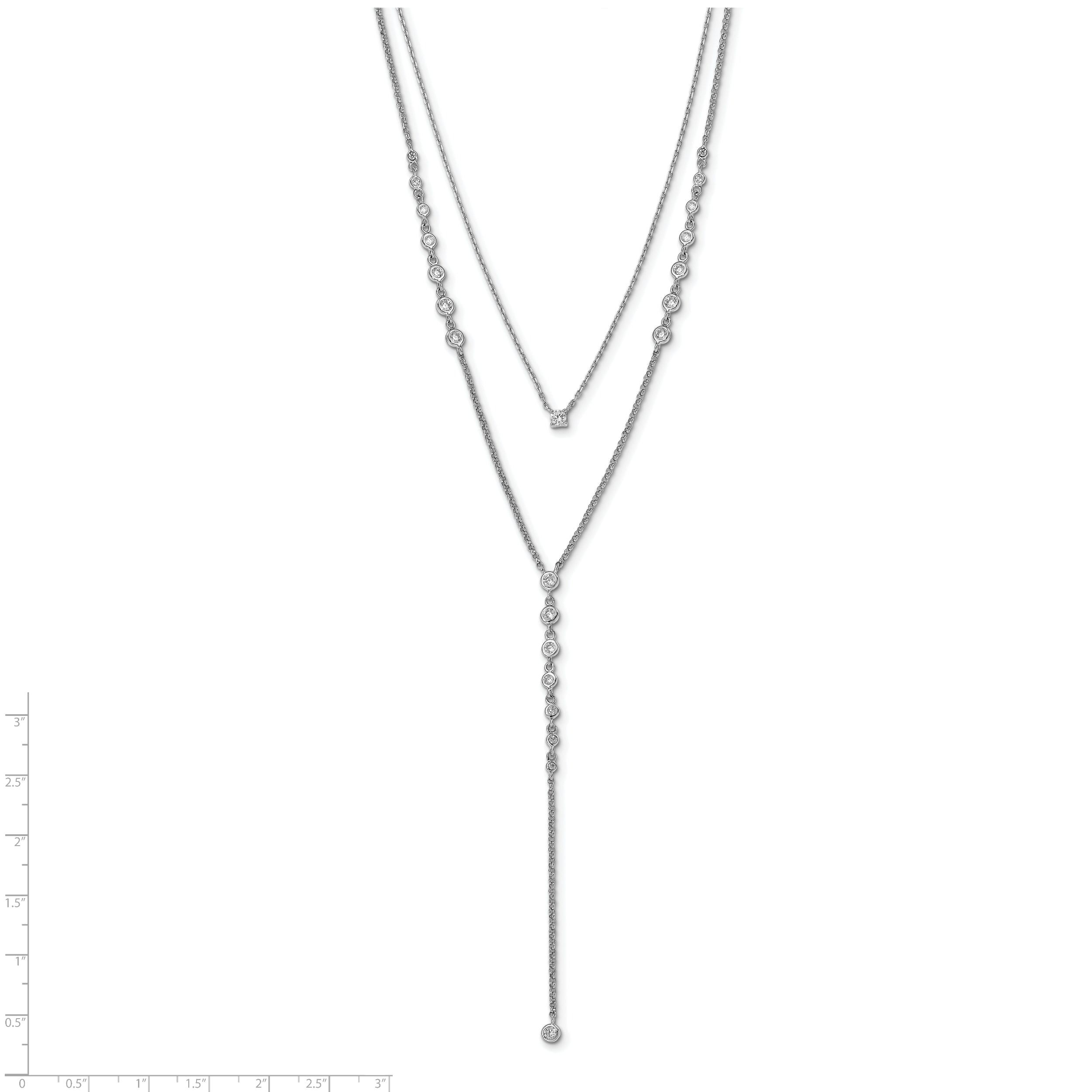 Sterling Shimmer Sterling Silver Rhodium-plated Adjustable up to 29 inches 50 Stone CZ 2 Strand Layer Y-Drop Necklace