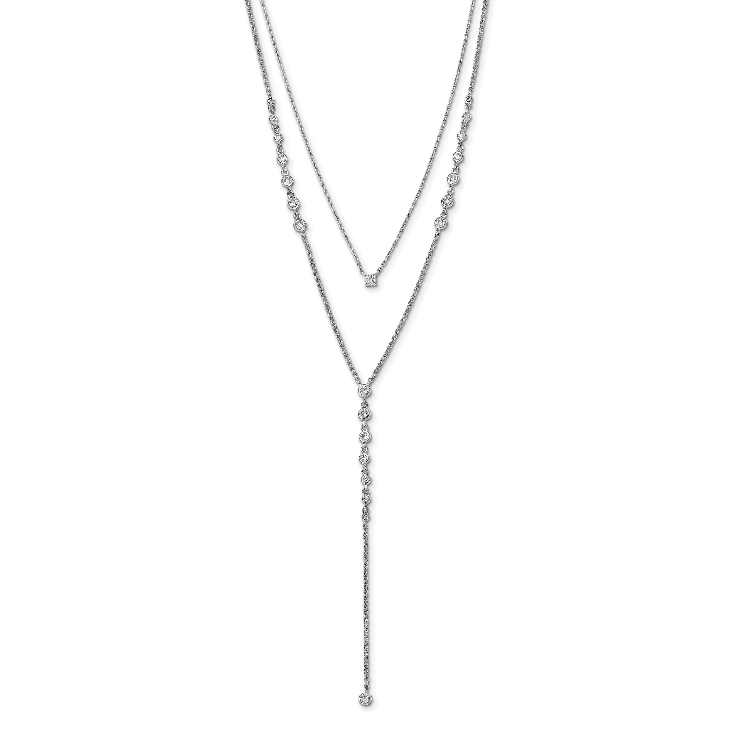 Sterling Shimmer Sterling Silver Rhodium-plated Adjustable up to 29 inches 50 Stone CZ 2 Strand Layer Y-Drop Necklace