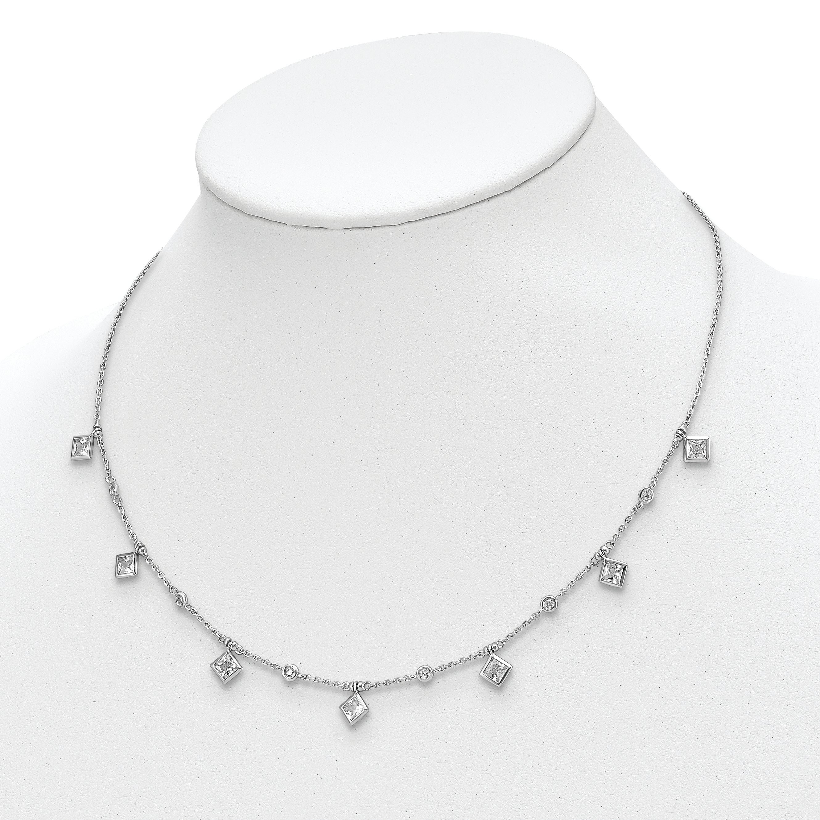 Sterling Shimmer Sterling Silver Rhodium-plated 16 inch 13 Stone 13 Station CZ Necklace with 2 inch extender