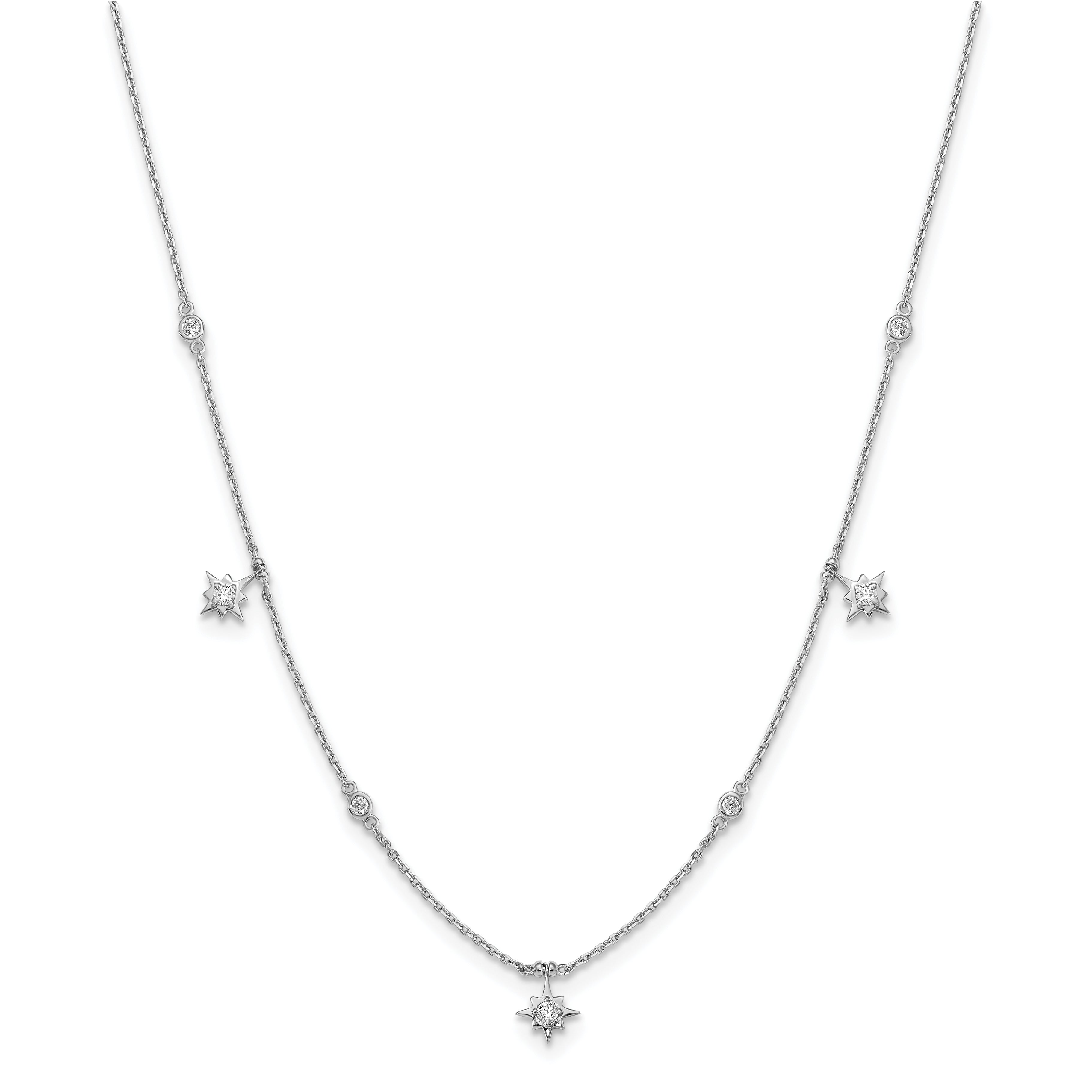 Sterling Shimmer Sterling Silver Rhodium-plated 16 inch 7 Stone 7 Star Stations CZ Necklace with 2 inch extender