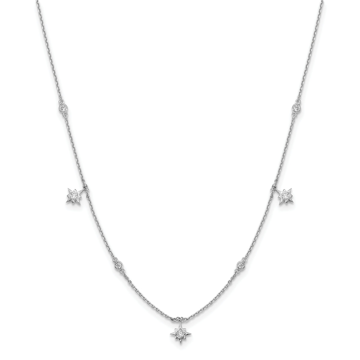 Sterling Shimmer Sterling Silver Rhodium-plated 16 inch 7 Stone 7 Star Stations CZ Necklace with 2 inch extender