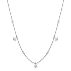 Sterling Shimmer Sterling Silver Rhodium-plated 16 inch 7 Stone 7 Star Stations CZ Necklace with 2 inch extender