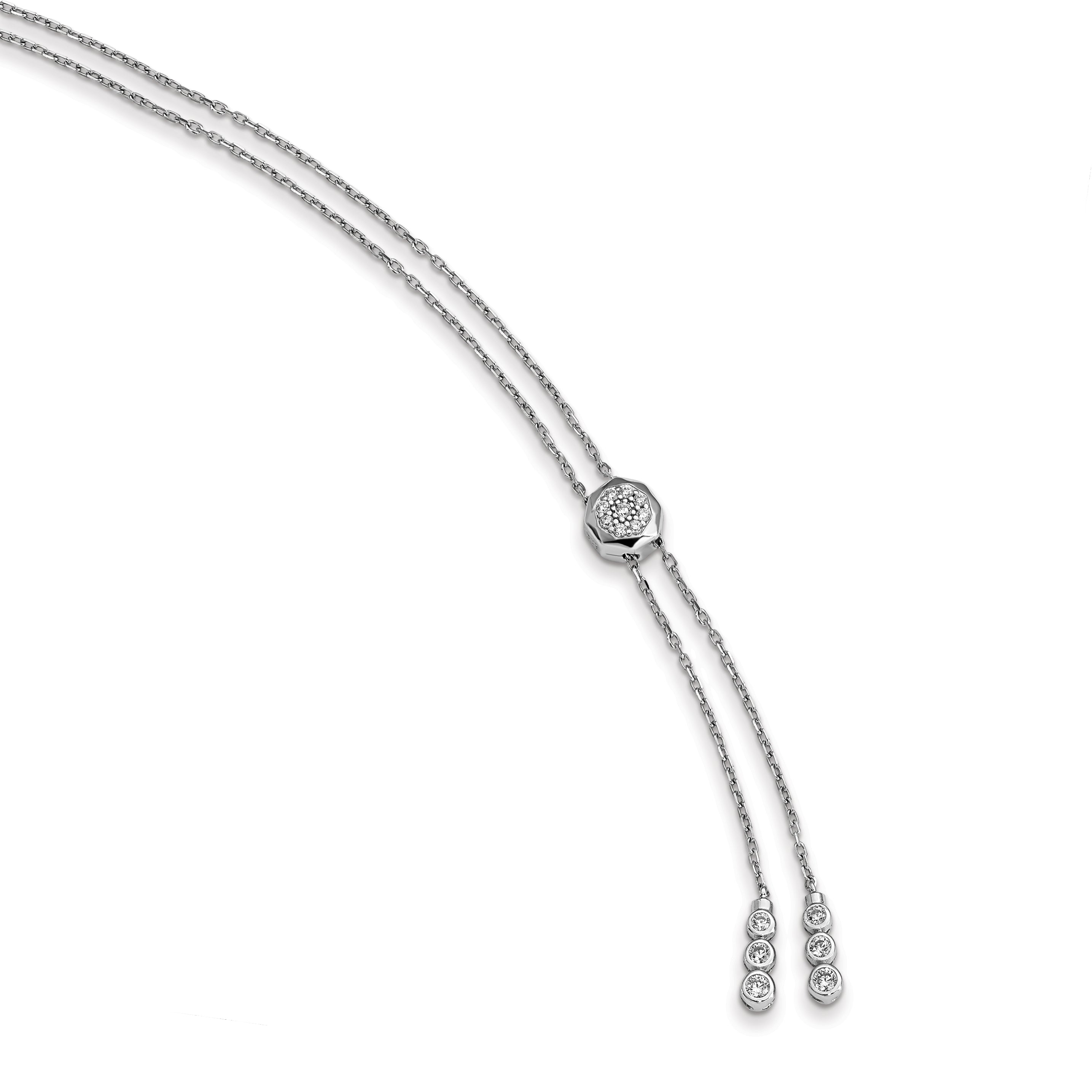 Sterling Shimmer Sterling Silver Rhodium-plated Adjustable up to 28 inches 61 Stone CZ 3 Strand Layer Y-Drop Necklace