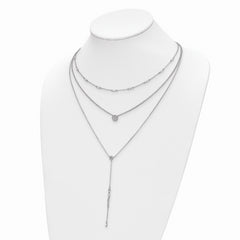 Sterling Shimmer Sterling Silver Rhodium-plated Adjustable up to 28 inches 61 Stone CZ 3 Strand Layer Y-Drop Necklace