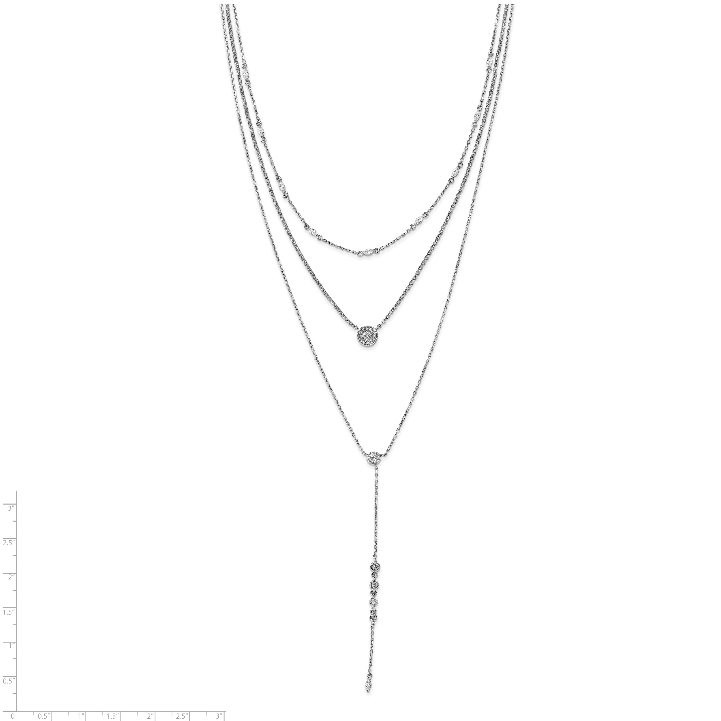 Sterling Shimmer Sterling Silver Rhodium-plated Adjustable up to 28 inches 61 Stone CZ 3 Strand Layer Y-Drop Necklace