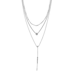 Sterling Shimmer Sterling Silver Rhodium-plated Adjustable up to 28 inches 61 Stone CZ 3 Strand Layer Y-Drop Necklace