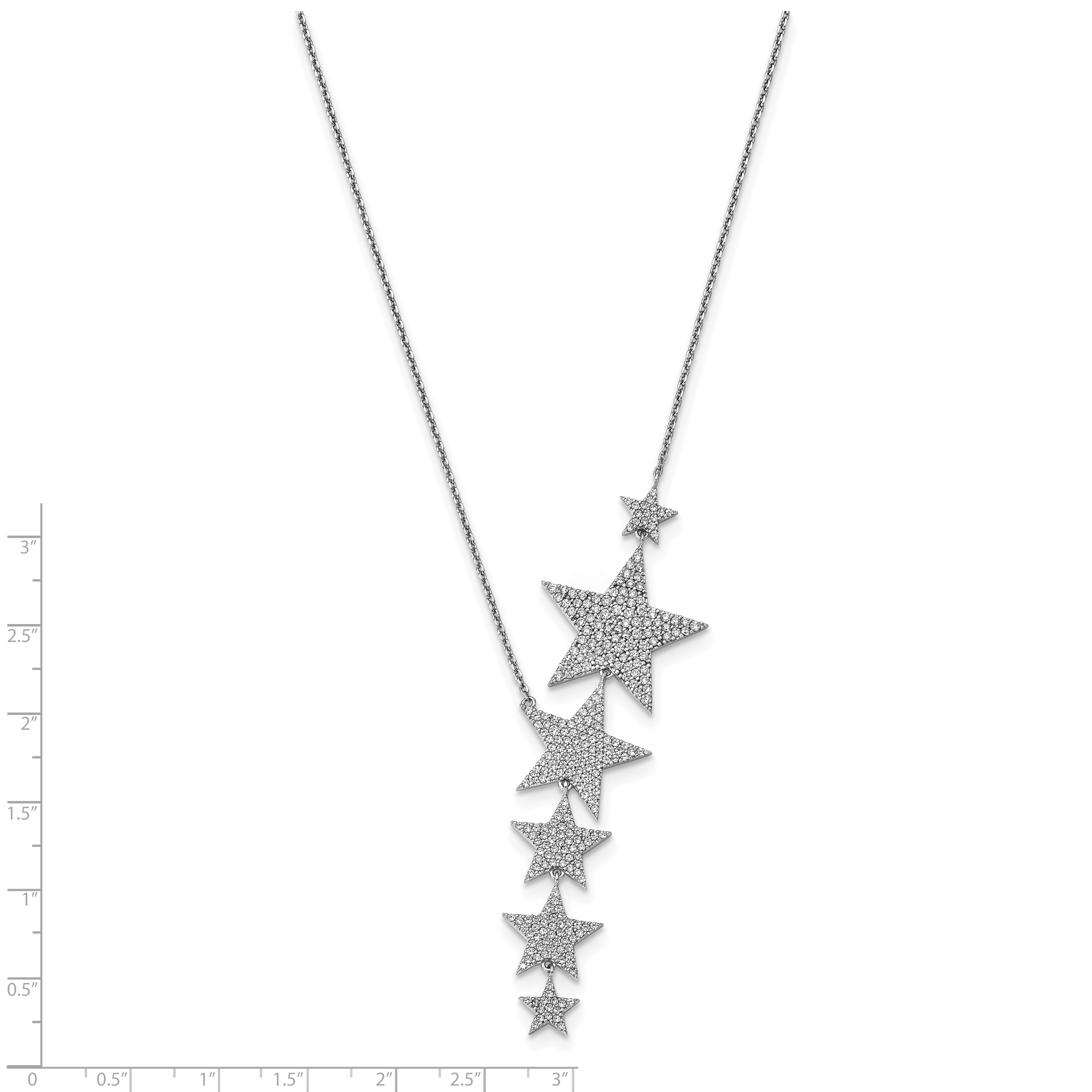 Sterling Shimmer Sterling Silver Rhodium-plated 16 inch 296 Stone CZ Dangle Stars Necklace with 2 inch extender