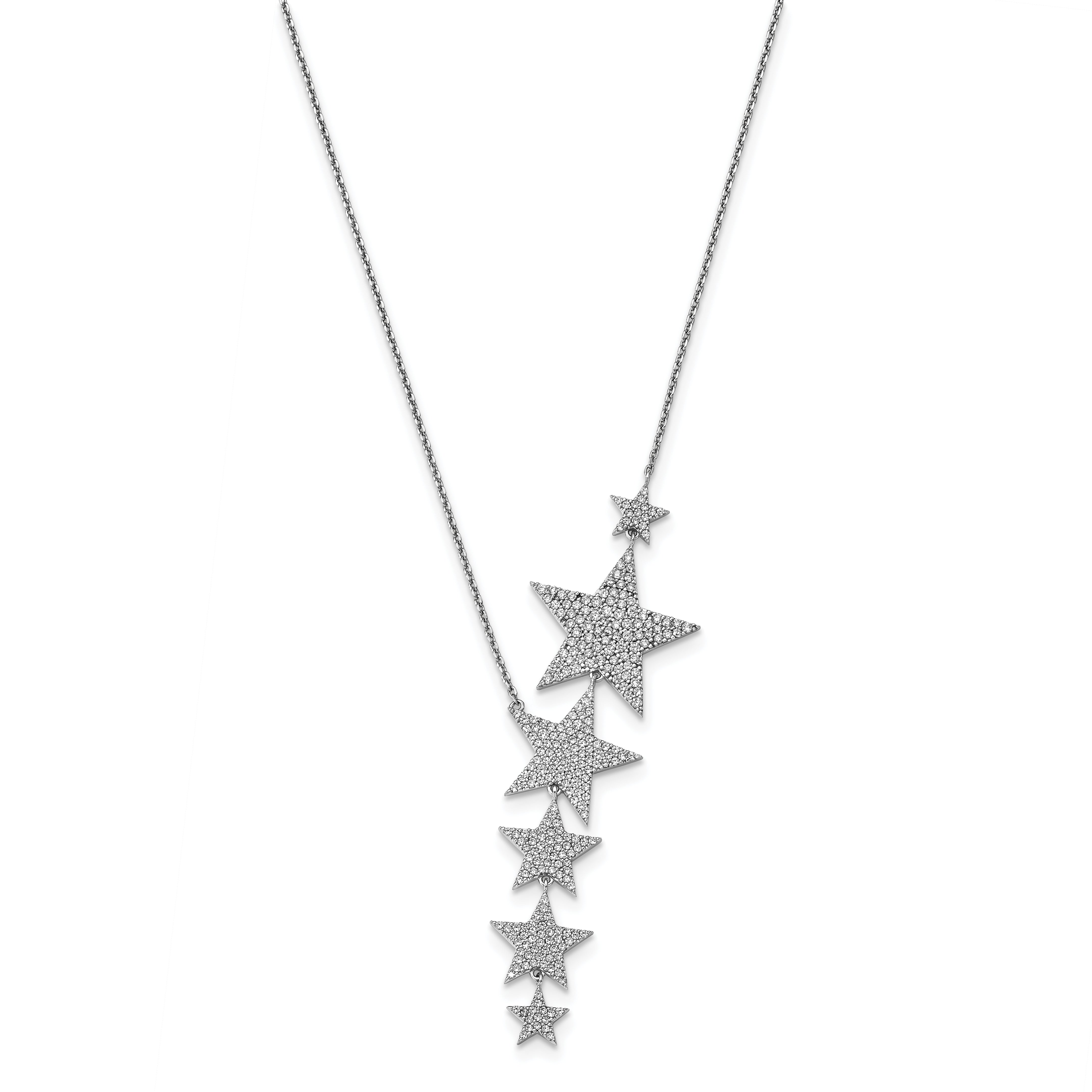 Sterling Shimmer Sterling Silver Rhodium-plated 16 inch 296 Stone CZ Dangle Stars Necklace with 2 inch extender