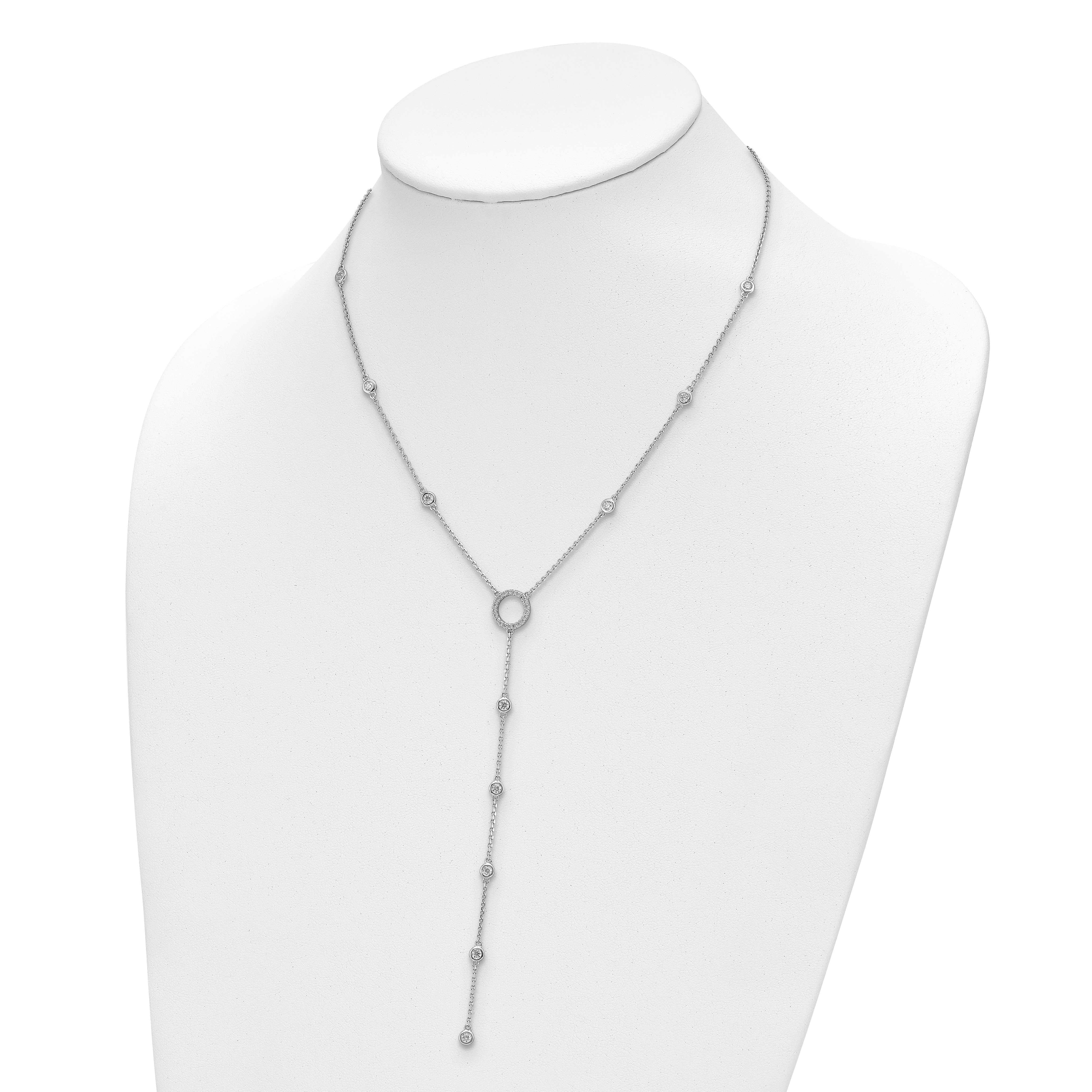 Sterling Shimmer Sterling Silver Rhodium-plated 16 inch 32 Stone CZ Y-Drop Necklace with 2 inch extender