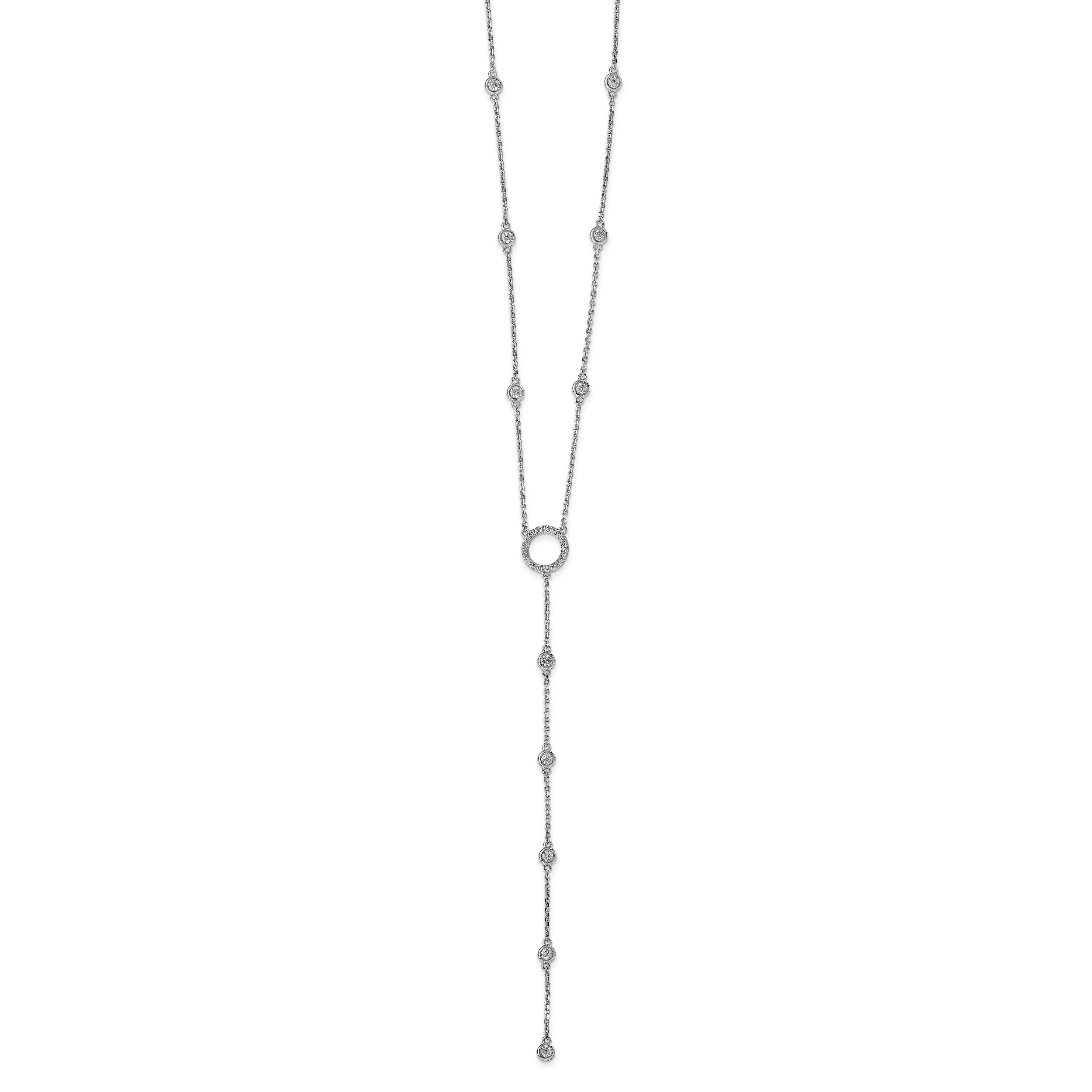 Sterling Shimmer Sterling Silver Rhodium-plated 16 inch 32 Stone CZ Y-Drop Necklace with 2 inch extender