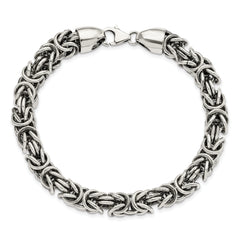 Sterling Silver Polished & Antiqued 8.5in Byzantine Bracelet