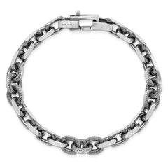 Sterling Silver Mens Antiqued Brushed Cable/Twisted Rolo Bracelet