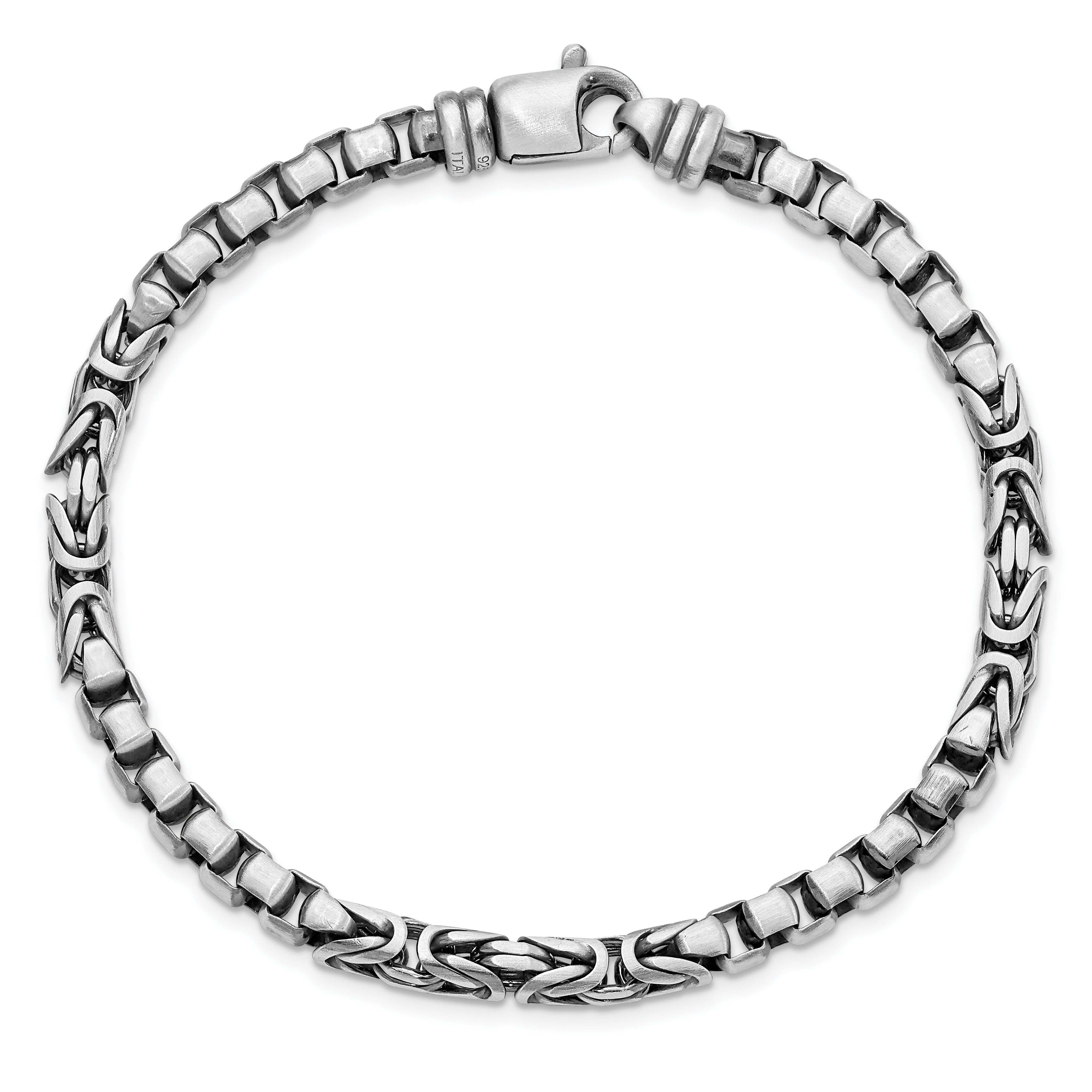 Sterling Silver Mens Antiqued Brush Byzantine/Box Link Bracelet