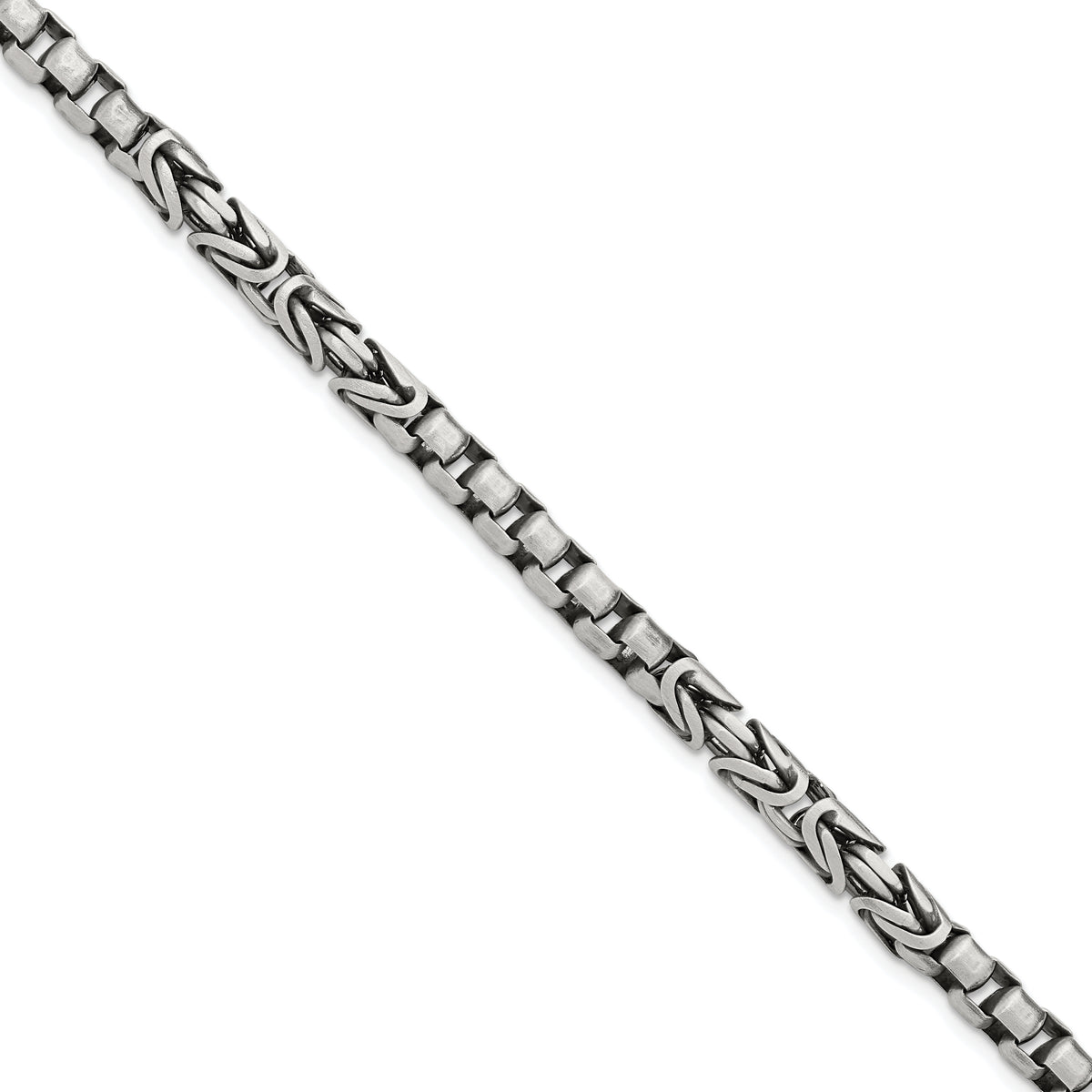 Sterling Silver Mens Antiqued Brush Byzantine/Box Link Bracelet