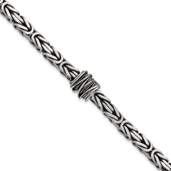 Sterling Silver Mens Antiqued Brushed Square Byzantine Bracelet