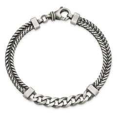 Sterling Silver Brushed Antiqued Wheat & Curb Chain Bracelet