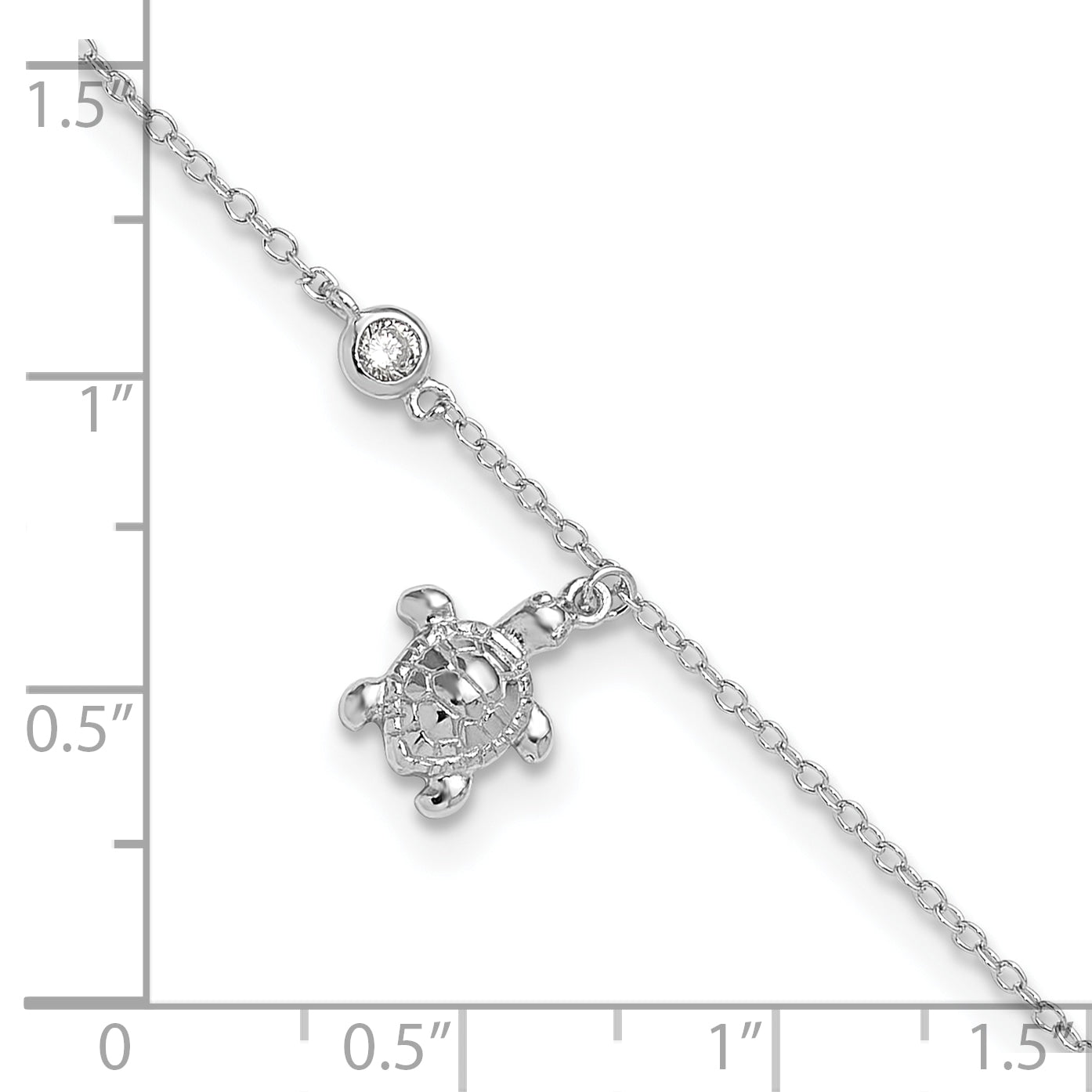 Sterling Silver Rhodium-plated Polished CZ Turtle 9in Plus 1 in Ext. Anklet