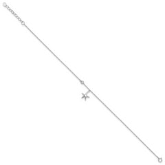 Sterling Silver Rhod-plated Polished CZ Starfish 9in Plus 1 in Ext  Anklet