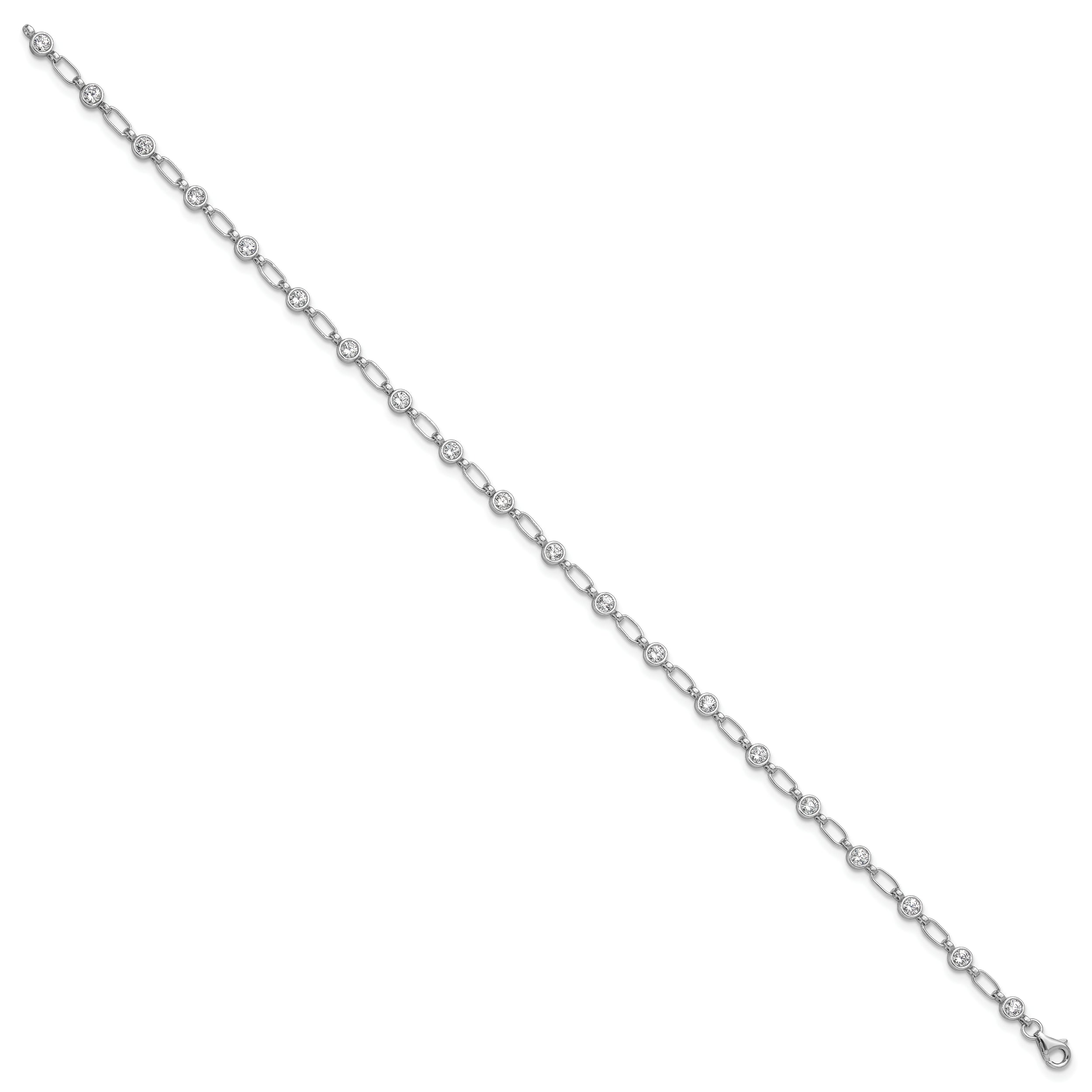 Sterling Silver Rhodium-plated Polished CZ Anklet