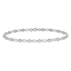 Sterling Silver Rhodium-plated Polished CZ Anklet