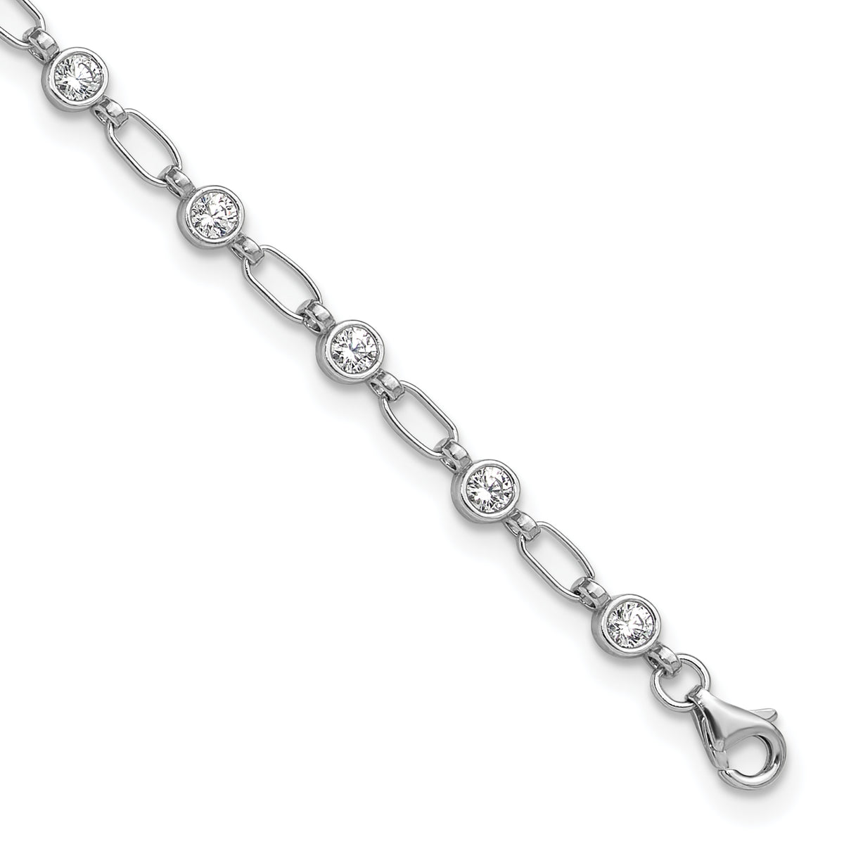 Sterling Silver Rhodium-plated Polished CZ Anklet