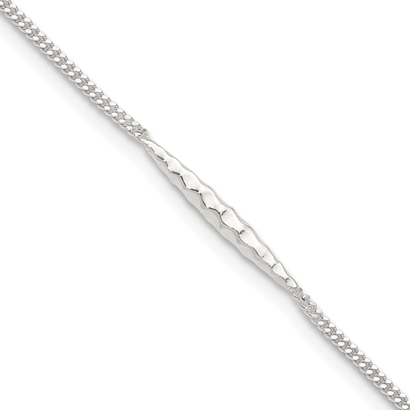 Sterling Silver 9in Plus 1 in Ext. Textured Bar Anklet